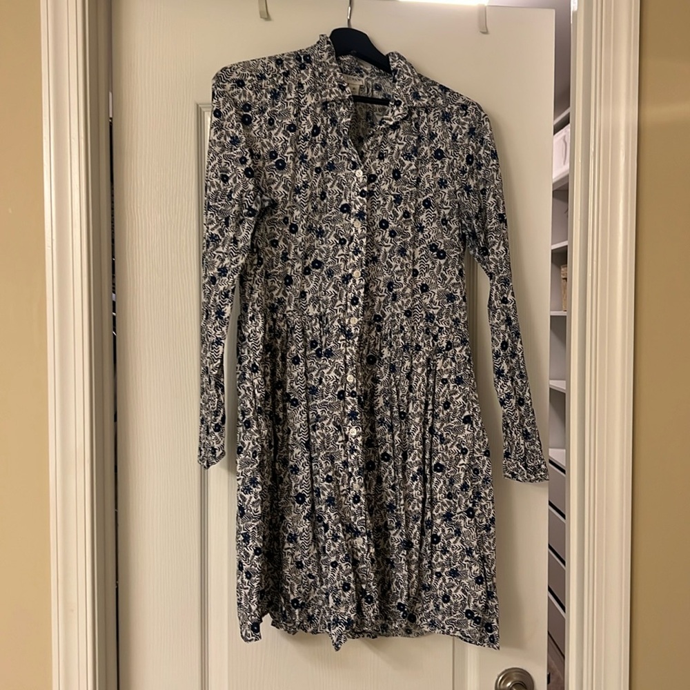 Size 6 JCrew Blue Floral Shirt Dress